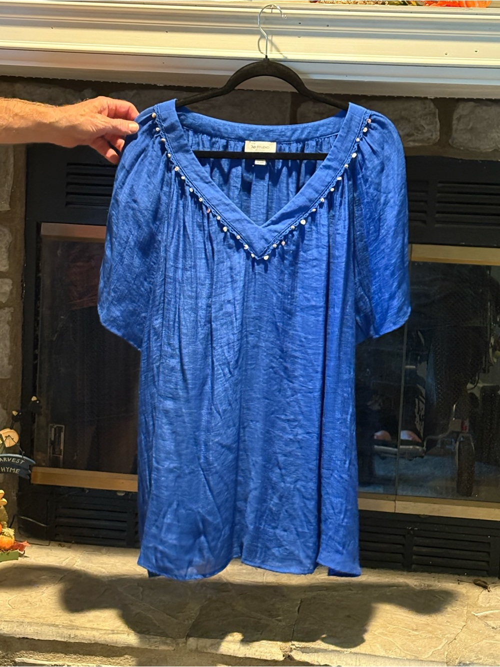 AB Studio Cobalt Blue V-Neck Tunic with Bead Detail